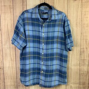 Daniel Cremieux Blue and Yellow Casual Button Down‎ Shirt 100% Linen